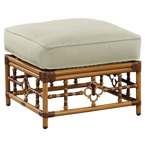 Myrah Coastal Beach Beige Sunbrella Brown Aluminum Square Outdoor Ottoman