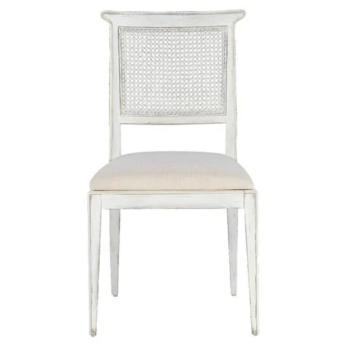 Nestryl French Cream Performance White Wood Woven Cane Back Dining Side Chair
