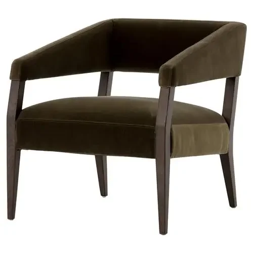 Oscar Mid Century Olive Green Velvet Brown Oak Occasional Club Arm Chair