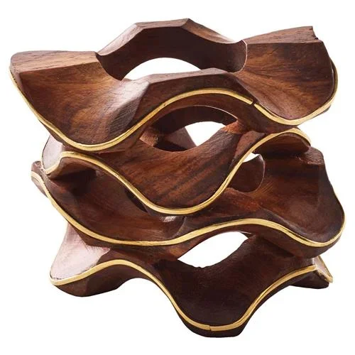 Pavilion Rustic Brown Wood Napkin Ring – Set of 4