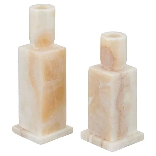 Plutos Coastal Beach Cream Onyx Candlestick Holder – Set of 2