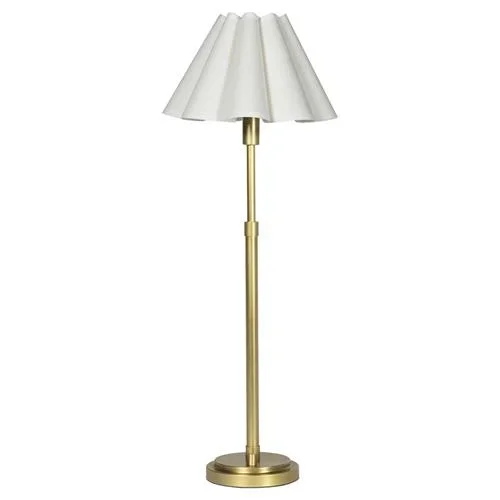 Polly French White Scalloped Linen Shade Natural Brass Buffet Table Lamp
