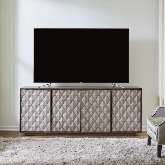 Prism – 82″ Accent TV Console – Weathered Bark With Weathered Gray Doors