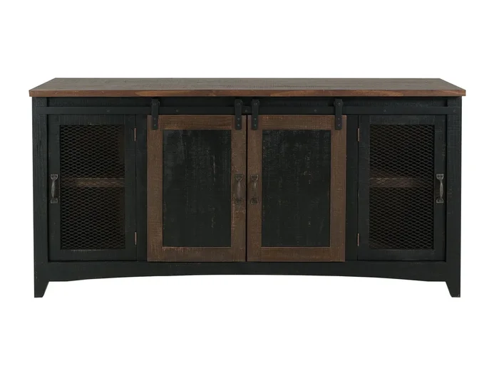 Pueblo Black – TV Stand / Console / Wall Unit – Black / Medium Brown