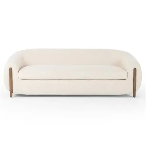 Riley Mid Century White Performance Upholstered Natural Wood Sofa – 86.5″W