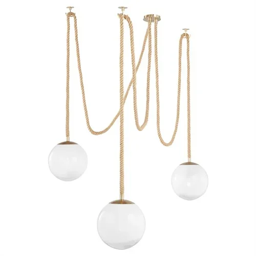 Shiloh Coastal Beach Rope White Glass Globe 3 Light Pendant