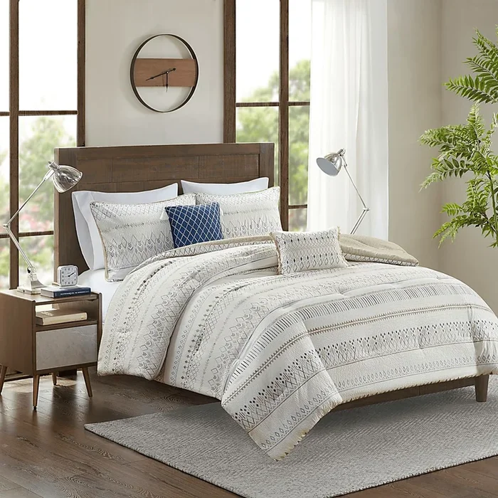 Shofner Taupe Beige Polyester Fabric 5 Pc Full/Queen Comforter Set