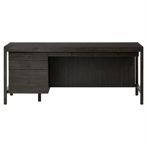 Sianna Rustic Lodge Smoked Black Oak Wood Executive Desk