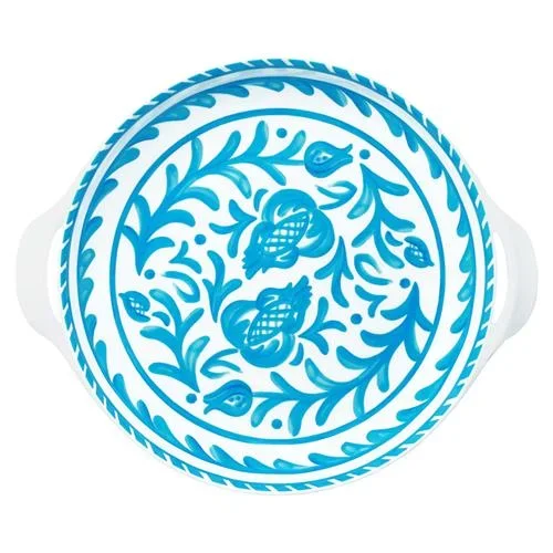 Sicily Global Bazaar Teal Melamine Floral Shallow Handled Bowl