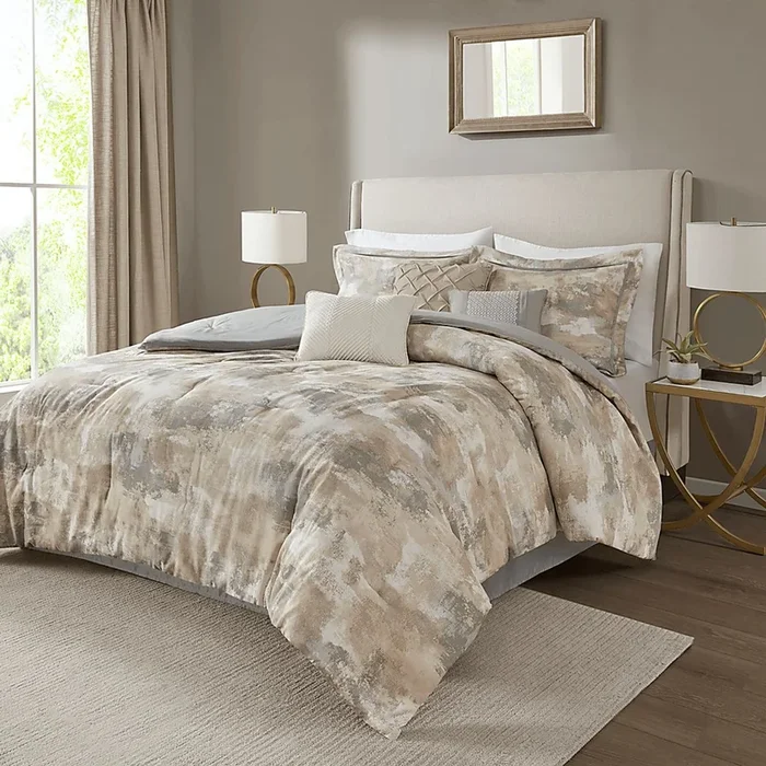 Sophora Gray Cotton,Polyester Fabric 7 Pc King Comforter Set