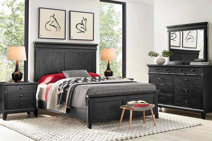 Springville 5 Pc Black Black,Colors Queen Bedroom Set With Dresser, Mirror, 3 Pc Queen Panel Bed