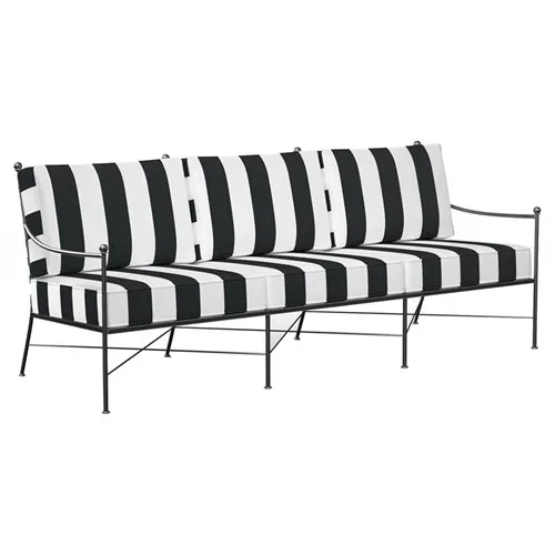 Sunset West Provence White Black Stripe Cabana Cushion Metal Outdoor Sofa