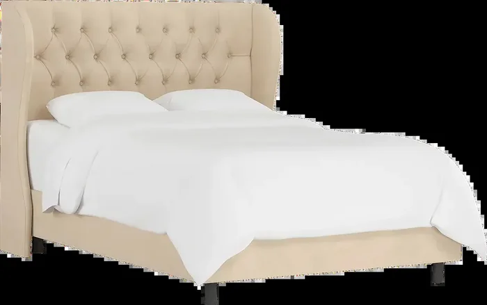 Sweet Comfort Linen Colors Beige Polyester Fabric Queen Bed