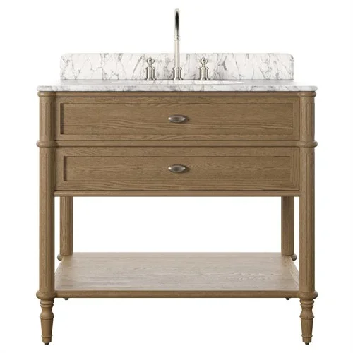 Tacorey French Country Carrara Marble Brown Oak Vanity Sink – 36″