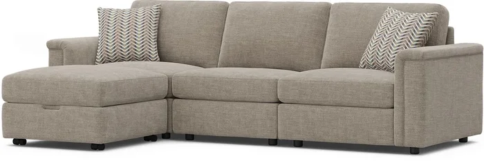 Tempo Modular Beige Chenille Fabric 4pc With Storage Ottoman 4 Pc Sectional