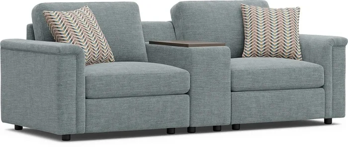 Tempo Modular Blue Chenille Fabric 3pc Console Loveseat 3 Pc Sectional
