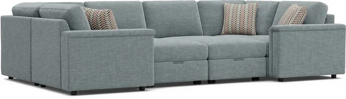 Tempo Modular Blue Chenille Fabric 8pc 8 Pc Sectional With Audio