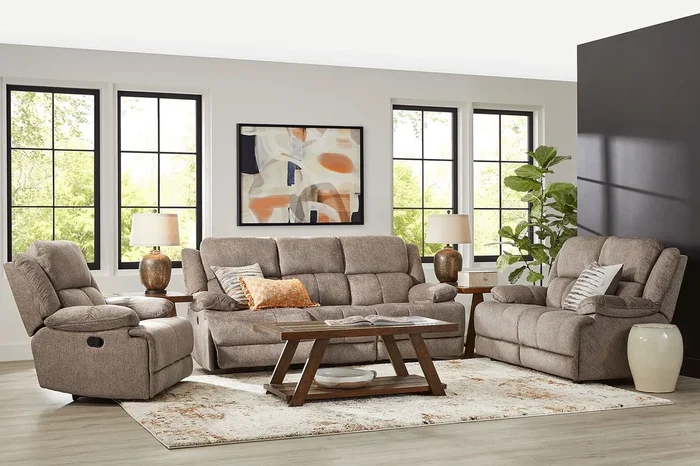 Townsend 2 Pc Brown Woven Non-Power Reclining Living Room Set With Reclining Sofa, Stationary Loveseat