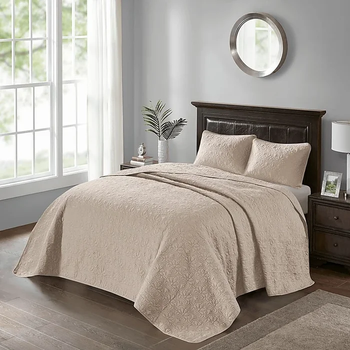 Toyah Brown Cotton,Polyester Fabric 3 Pc Queen Bedspread Set