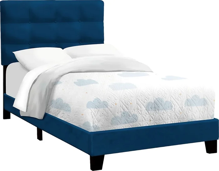 Troland Navy Colors Blue Velvet Plush Twin Bed