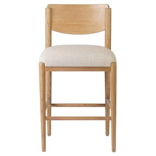 Vaughn Modern Classic Cream Performance Brown Wood Counter Stool