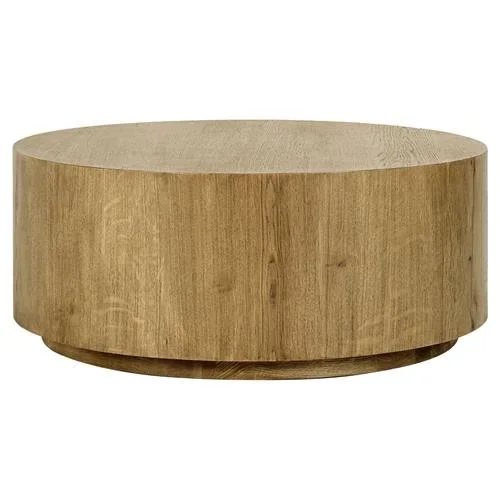 Vincent Rustic Lodge Light Brown Oak Round Drum Coffee Table