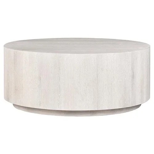 Vincent Rustic Lodge Milk White Oak Round Drum Coffee Table