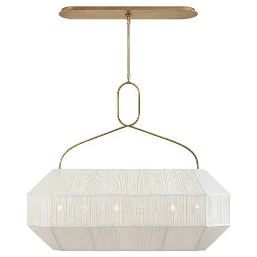 Visual Comfort Forza Mid Century Modern Antique Brass Linen Shade Linear Pendant