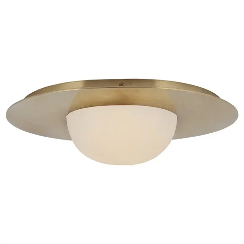 Visual Comfort Fosse Traditional White Alabaster Antique Burnished Brass Flush Mount – 15″