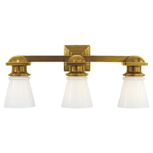 Visual Comfort New York Subway Industrial Antique Brass Triple Light Sconce