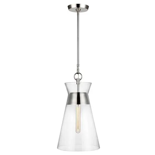 Visual Comfort Studio Atlantic Polished Nickel Glass Shade Narrow Pendant