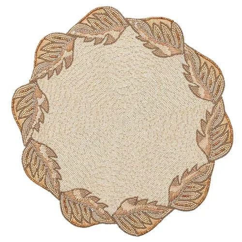 Winding Vine French Country Gold Beaded Natural Placemat – Set of 2