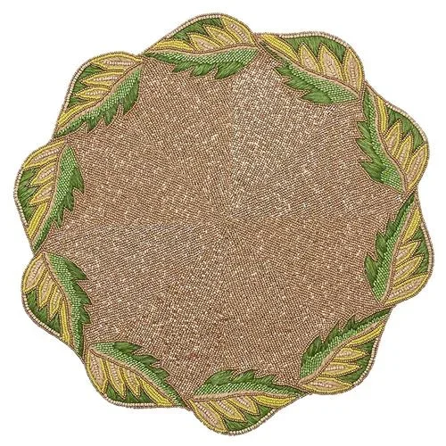Winding Vine French Country Green Beaded Gold Placemat – Set of 2