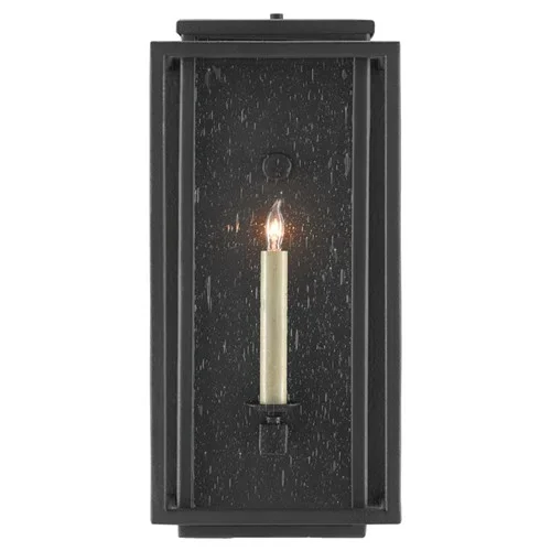 Windra Updated Traditional Seeded Glass Black Iron Outdoor Wall Sconce – Small