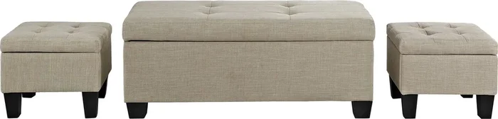 Yoest Natural Beige,White Polyester Fabric Ottoman