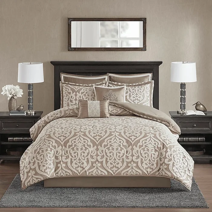 Zaida Tan Beige,Brown 8 Pc King Comforter Set