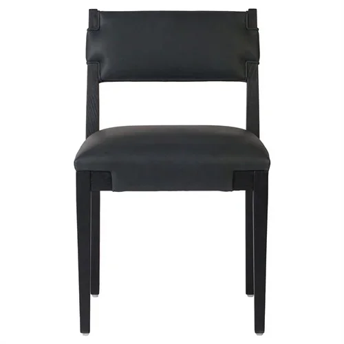 Zane Modern Classic Black Leather Wood Dining Chair