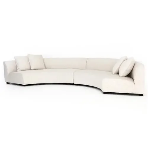 Zoe Modern White Performance Black Birch Wood 2 Piece Curved Sectional – 176″Wx67″D